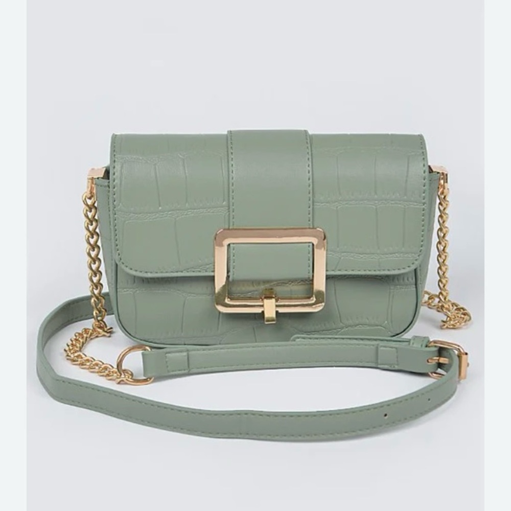 NWT Hello 3am faux leather crossbody bag. Sage Green gold